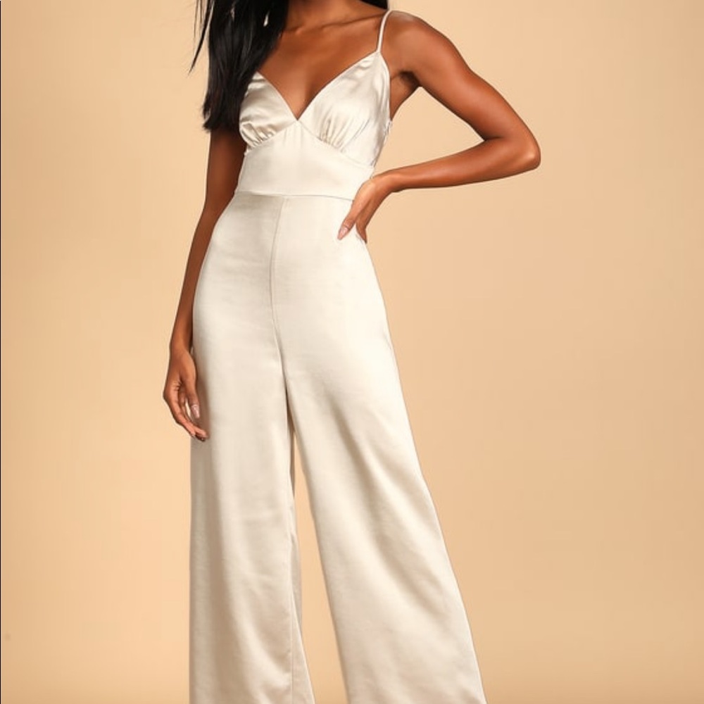 Lulus champagne cowl back jumpsuit